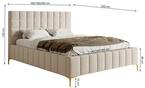 Franciaágy 160 cm Sheldona 160 (ágyráccsal) (tárolóhellyel) (világosszürke + arany). 1099769
