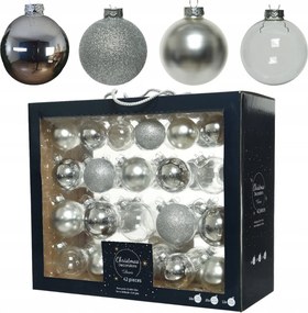 Ezüst karácsonyfa üveggömbök karácsonyfára Szett XL 7cm 42db