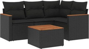 vidaXL 5 részes fekete polyrattan kerti kanapészett párnákkal