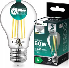 Led Izzó E27 Filament A Osztály 3,8W 840LM 60W 4000K 360° Lumiled