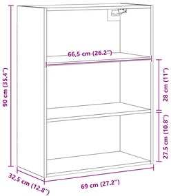 Függő Fali Szekrény Fekete tölgy 69.5 x 32.5 x 90 cm
