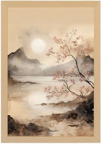 Poszter Keret Fa Tájkép Ázsia Kína Japán Cseresznye Tó 40x60