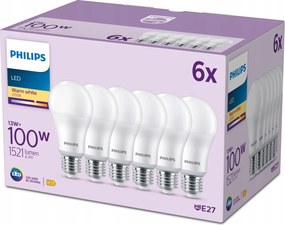 Led izzó E27 13W 100W 1521lm 2700K Meleg Prémium Philips 6 db