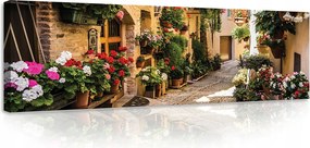 Vászonkép 145x45 Virágos utca olasz kisváros nyár nap macskakő muskátli