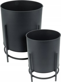 Fém Virágtartó Fedél Ø 17 CM És Ø 20 CM Matt Fekete 2 Db-os Szett