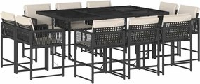 vidaXL 11 részes fekete polyrattan kerti étkezőgarnitúra párnákkal