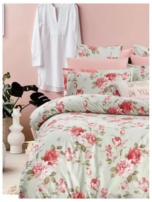 Zöld-rózsaszín kétszemélyes hosszabbított négyrészes renforcé pamut ágyneműhuzat lepedővel 200x220 cm – Mila Home