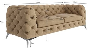 Világosbarna bársony kanapé 225 cm Chelsea – Ropez