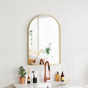 HOMCOM Ívelt Fali Tükör, Fürdőszobai Tükör, 60 x 90 cm, Magas Felbontású, Alumínium Ötvözet Kerettel, Hálószobához, Nappalihoz, Előszobához, Arany | A