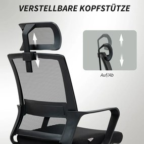 HOMCOM Ergonomikus irodai szék, forgószék, hálószövet fekete