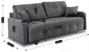 Sofa FAVIO Szara Welurowa