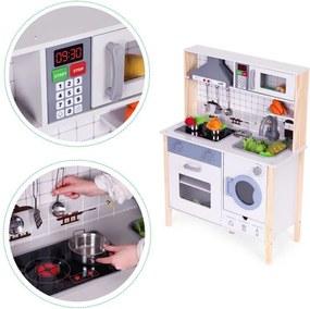Fából készült valósághű gyermekkonyha LED fénnyel, hangokkal és kiegészítőkkel