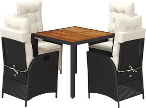 vidaXL 5 részes fekete polyrattan kerti étkezőgarnitúra párnákkal