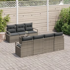 8 darabos kerti kanapészett párnákkal, szürke poli rattan, 2-fős kerti kanapé tárolóval és párnákkal, szürke poli rattan
