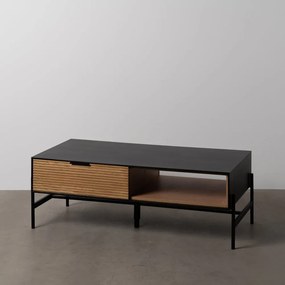 Fekete-natúr színű dohányzóasztal kőrisfa dekorral 60x124 cm Orleans – Ixia