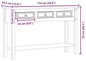 Corona tömör fenyőfa konzolasztal 114 x 34,5 x 73 cm