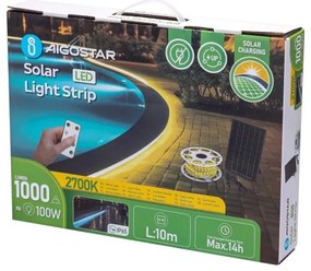 Aigostar - LED dimmelhető napelemes szalag 10W, 3,2V, 10 m, 2700K, IP65, DO