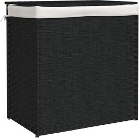 vidaXL fekete polyrattan szennyeskosár 2 rekesszel 53x33x57 cm