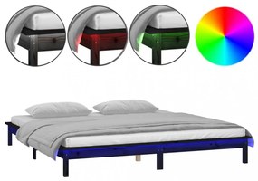 fekete tömör fa ágykeret LED-világítással 200 x 200 cm
