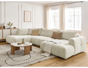 Bézs kinyitható-tárolóhelyes sarokkanapé (bal oldali-U alakú) Fuji – Bobochic Paris