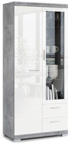 Mazzoni SIMPLE KWD2SZ2 magas komód Millenium Beton/Fehér Fényes - VITRINES SZEKRÉNY NAPPALIBA KÖNYVESPOLC KOMÓD