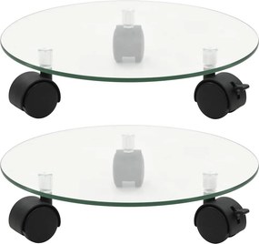 vidaXL 2 db kerek görgős virágalátét edzett üvegből, 28 cm átmérőjű