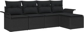 vidaXL Kültéri kanapé párnával 5 pcs Fekete polirattan