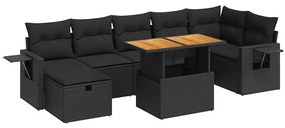 5 részes fekete polyrattan akácfa kerti kanapészett párnákkal