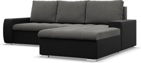 Toronto sarokkanapé, 2 ágyneműtartóval, bársony + műbőr, jobboldali, szürke - fekete