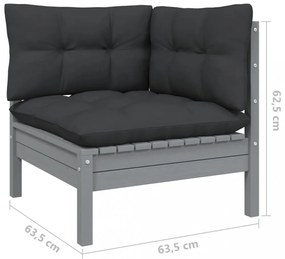 5 részes fenyőfa kerti ülőgarnitúra antracitszürke párnákkal