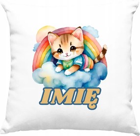 Gyerek párna Szivárvány cica +Név fehér