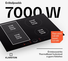 Klarstein Delicatessa 70 Hybrid, beépített indukciós főzőlap, 4 zóna, 7000 W, üvegkerámia