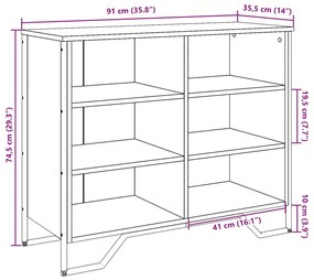 barna tölgy színű szerelt fa tálalószekrény 91 x 35,5 x 74,5 cm