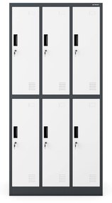 Fém öltözőszekrény 6 rekeszes IGOR, 900 x 1850 x 450 mm, antracit-fehér