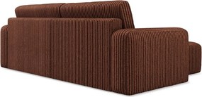 Terrakotta színű kordbársony kinyitható-tárolóhelyes sarokkanapé (bal oldali-heverő résszel) Kona – Makamii