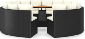 vidaXL 9 részes fekete polyrattan kerti kanapészett párnákkal