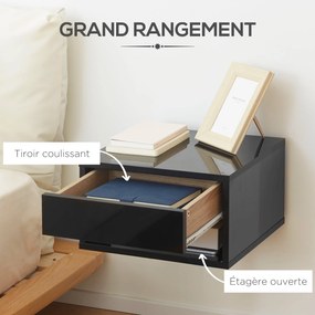 HOMCOM 2 db fali éjjeli szekrény - csúszó fiók, polc, asztallap - 37L x 32W x 21H cm fekete | Aosom