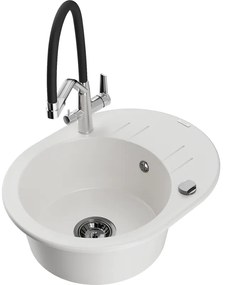 Mexen Kevin gránit 1-medencés mosogató Duo konyhai csapteleppel, fehér - 6517-20-671701-07-B