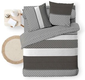 Fekete-fehér kétszemélyes-hosszabbított pamut ágyneműhuzat lepedővel-hatrészes 240x220 cm Meiko – douceur d'intérieur