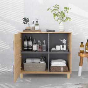 HOMCOM Fürdőszobaszekrény, Tárolószekrény Nyitott Rekeszekkel és Szekrénnyel, Fürdőszobaszekrény méretei: 80L x 35W x 70H cm, természetes fa | Aosom