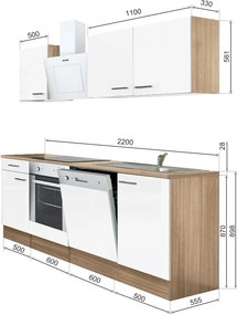 Yorki 220 konyhabútor sonoma tölgy korpusz,selyemfényű fehér fronttal alsó sütős elemmel