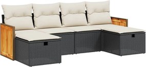 vidaXL 6 részes fekete polyrattan kerti ülőgarnitúra párnákkal