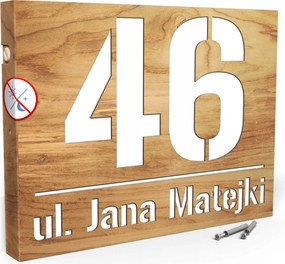 Megvilágított Házszám Címtábla Cím Szám 40x30 cm Világos Tölgy