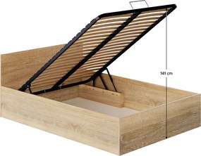 Ágy fém ráccsal és tárolóhellyel, 140x200, sonoma tölgy, DOLI