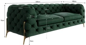 Sötétzöld bársony kanapé 225 cm Chelsea Bis – Ropez