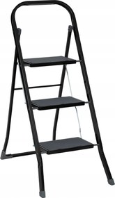 Fém Létra 3 Lépcsős Fekete 73,5 X 46,5 X 105,3 CM 150 Kg-ig