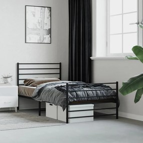 fekete fém ágykeret fej- és lábtámlával 107 x 203 cm