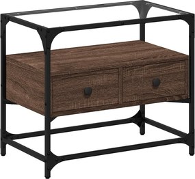 vidaXL barna tölgy színű szerelt fa TV-szekrény üveglappal 60x35x51 cm