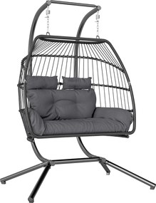 Outsunny Függőszék Összecsukható Állvánnyal, Függő Kosár Párnával, Poly Rattan Ergonomikus Hintaágy 2 Személynek, Kültéri Függőszék, Terhelhetőség 260