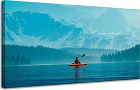 Vászonkép Férfi a kajakban Hegyek Víz Természet 120x60 cm